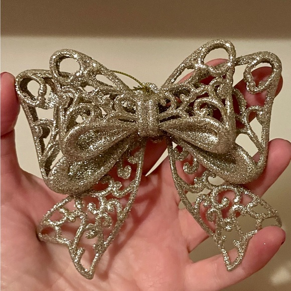 Christian Siriano Gold Glitter Ribbon Bow Christmas Tree Ornaments Set of 6 NWT - Picture 5 of 5
